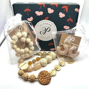 Plunder Design September Jewelry Posse Box Rattan Beaded Necklace Hoop Earrings